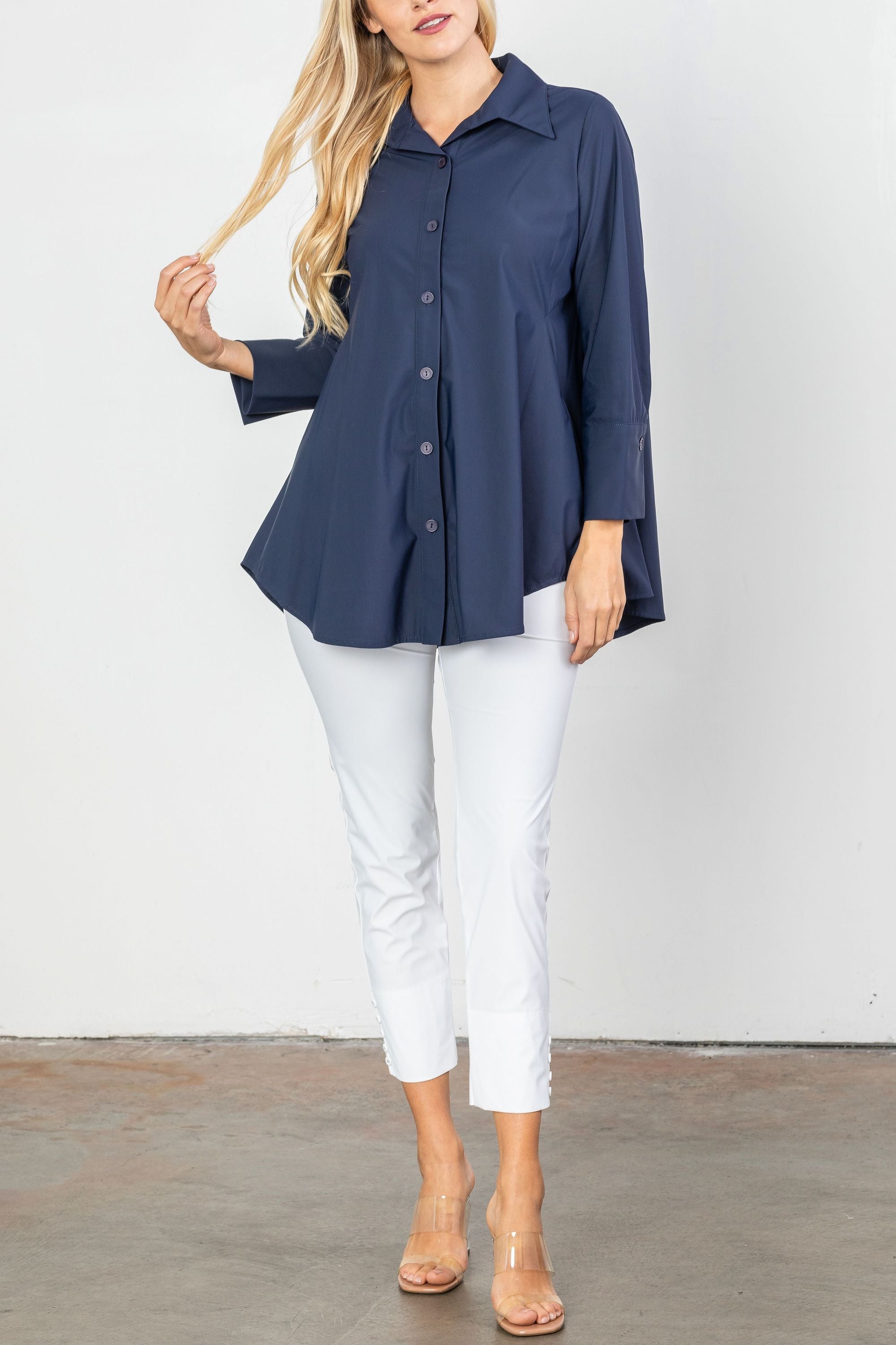 IC Collection High/Low Button Down Blouse-IC-3778B-DUP