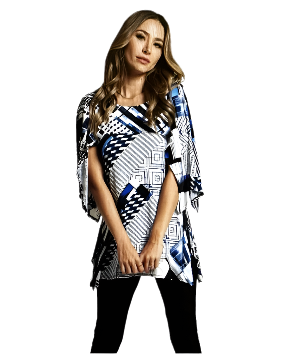 By JJ Layered Wrinkle-Free Printed Tunic-IT-202P-Blue Geo