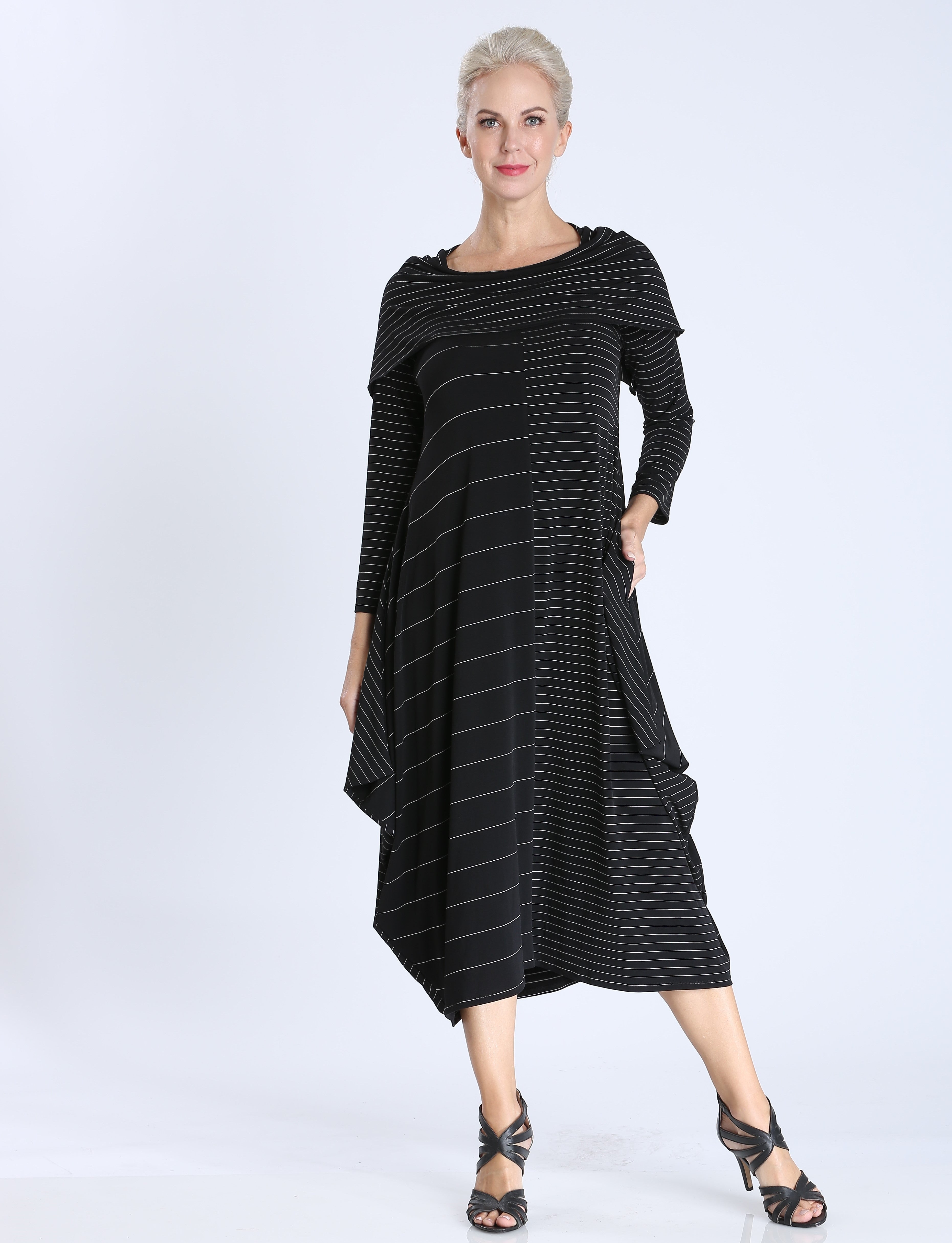 IC Collection Off-Shoulder Dress-3865D-STRIPED