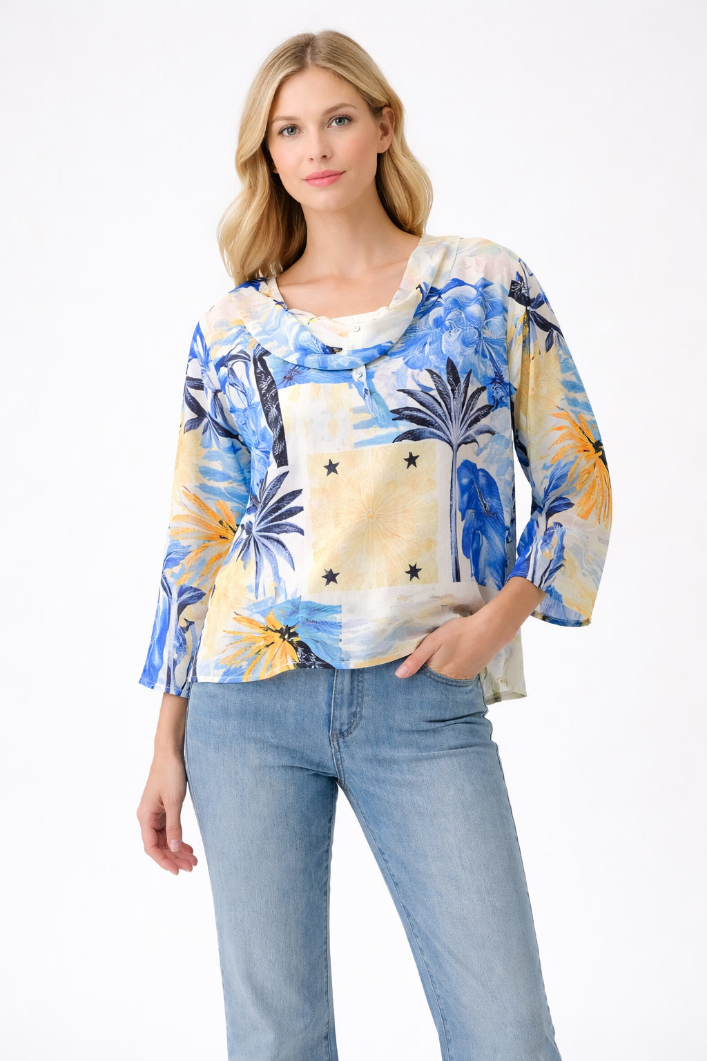 Joseph Ribkoff Tropical Sheer Cowl Top-262151