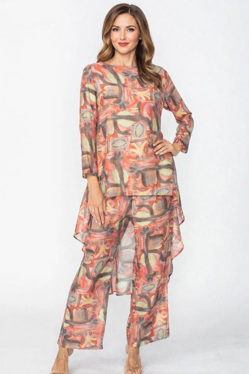 IC Collection Tencel Abstract Print Pull on Pant-C1104P