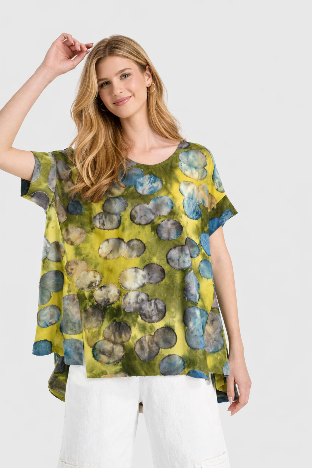 Alembika Sun Soaked Trapeze Top, Gold/Ocean Dots-ST833O