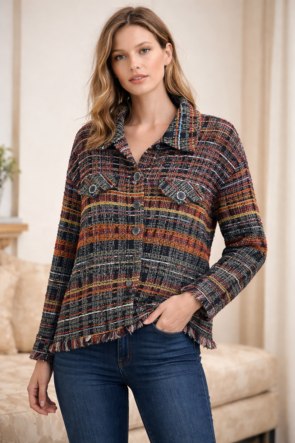 Frank Lyman  Black/Orange Weaved Jacket-223748