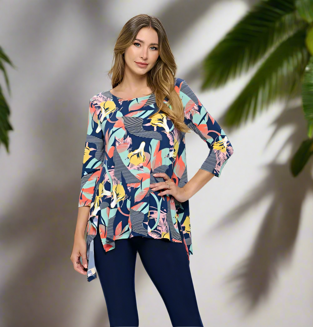 By JJ 3/4 Sleeve Retro Summer Print Top-IT-223P-B