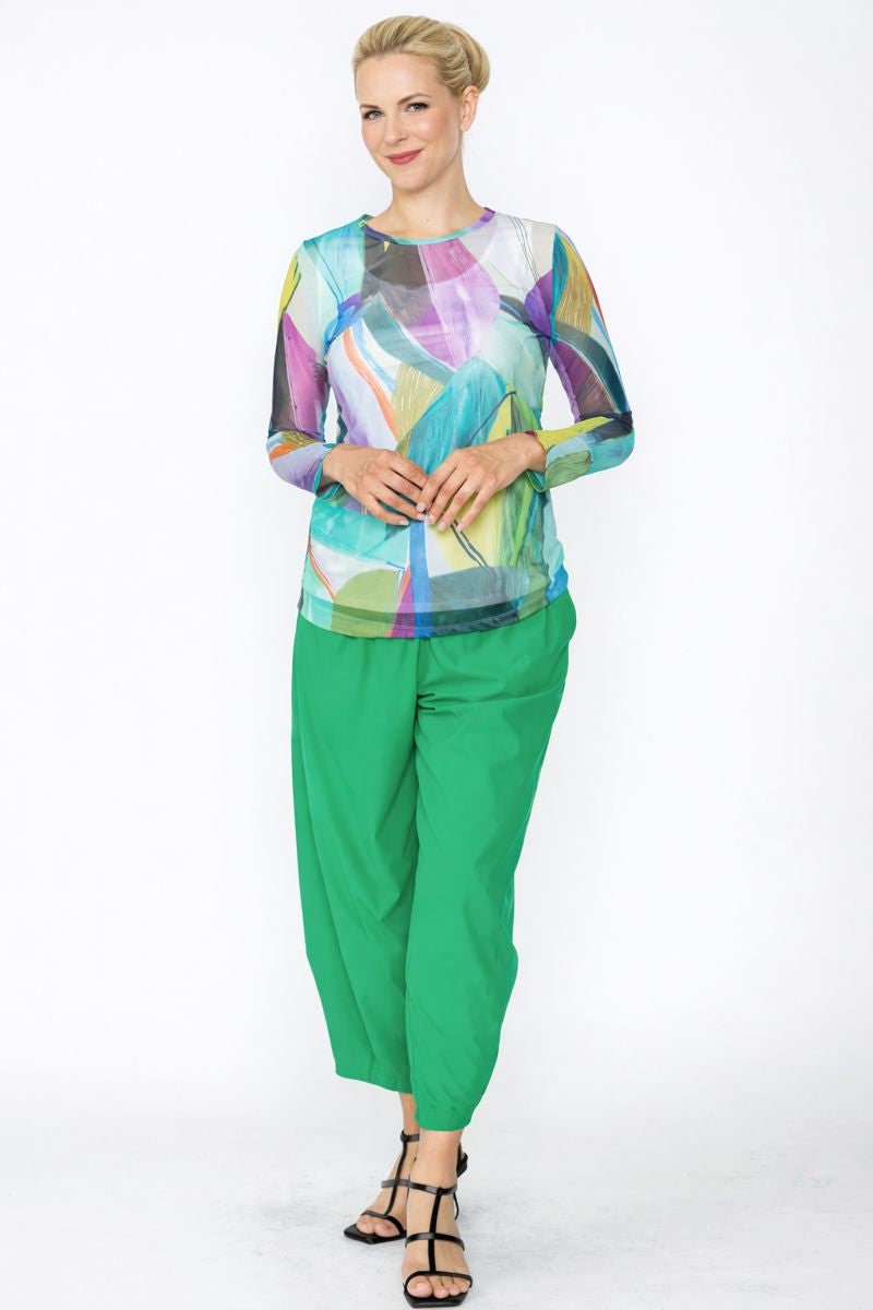 IC Collection Round Neck Long Sleeve Mesh Top-7673T