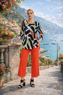 Kozan Tami Top - Abstract Geometric Print V-Neck Blouse