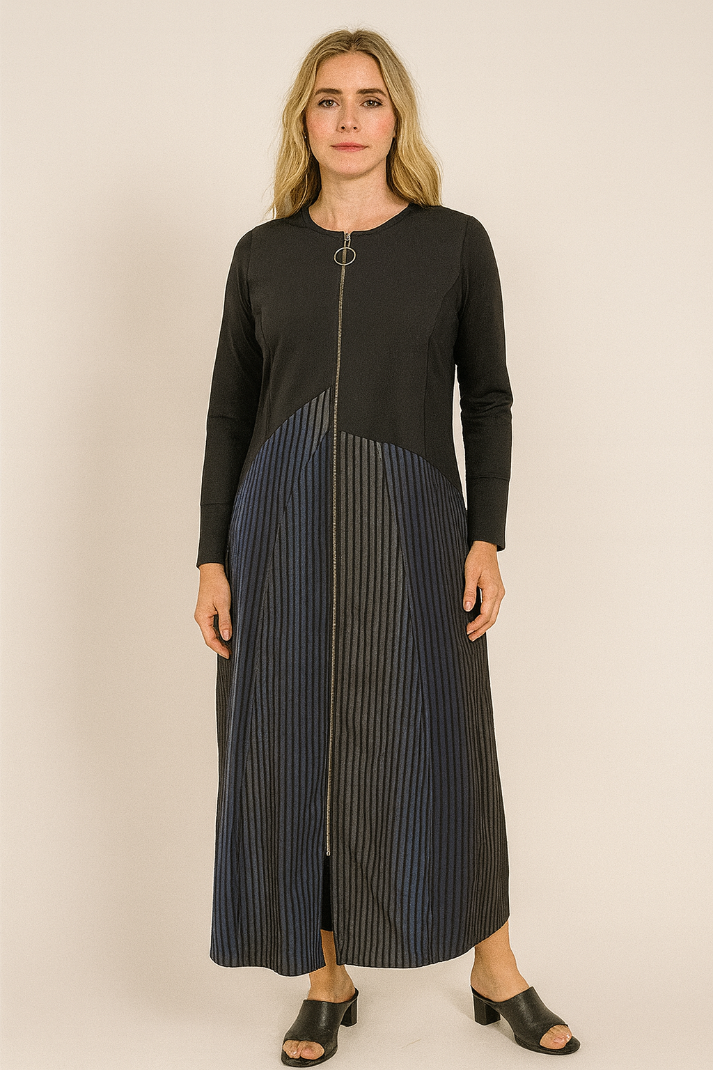 IC Collection Split Fabric Full Zip Dress-IC-5432D