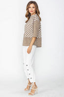 IC Collection Dot Print 3/4 Sleeve Top-C1105T