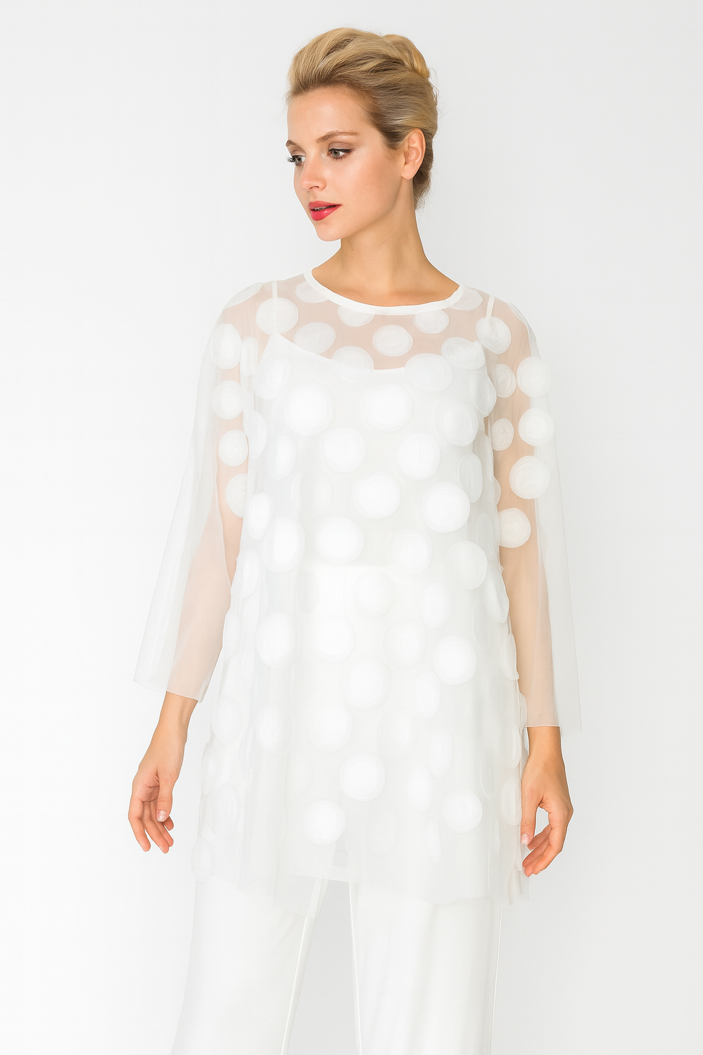 IC Collection Two Piece Long Sleeve Spiral Mesh Top-IC-4694T