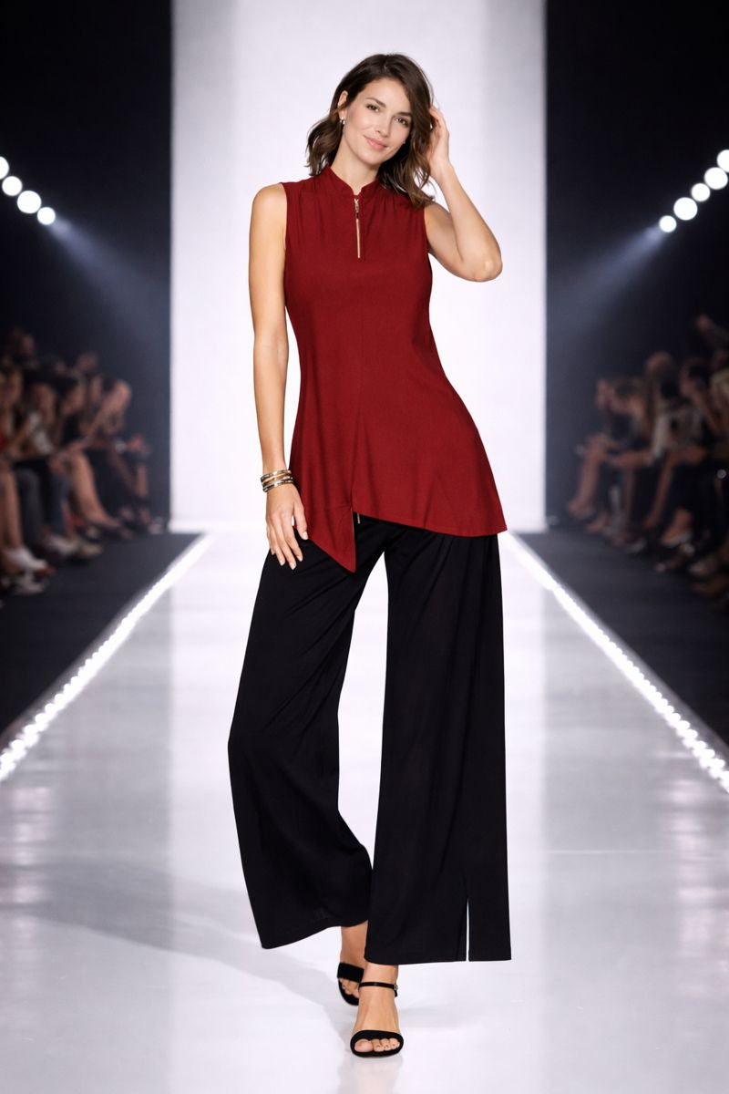 By JJ Mandarin Collar Sleeveless Zip-Front Tunic- IT-136