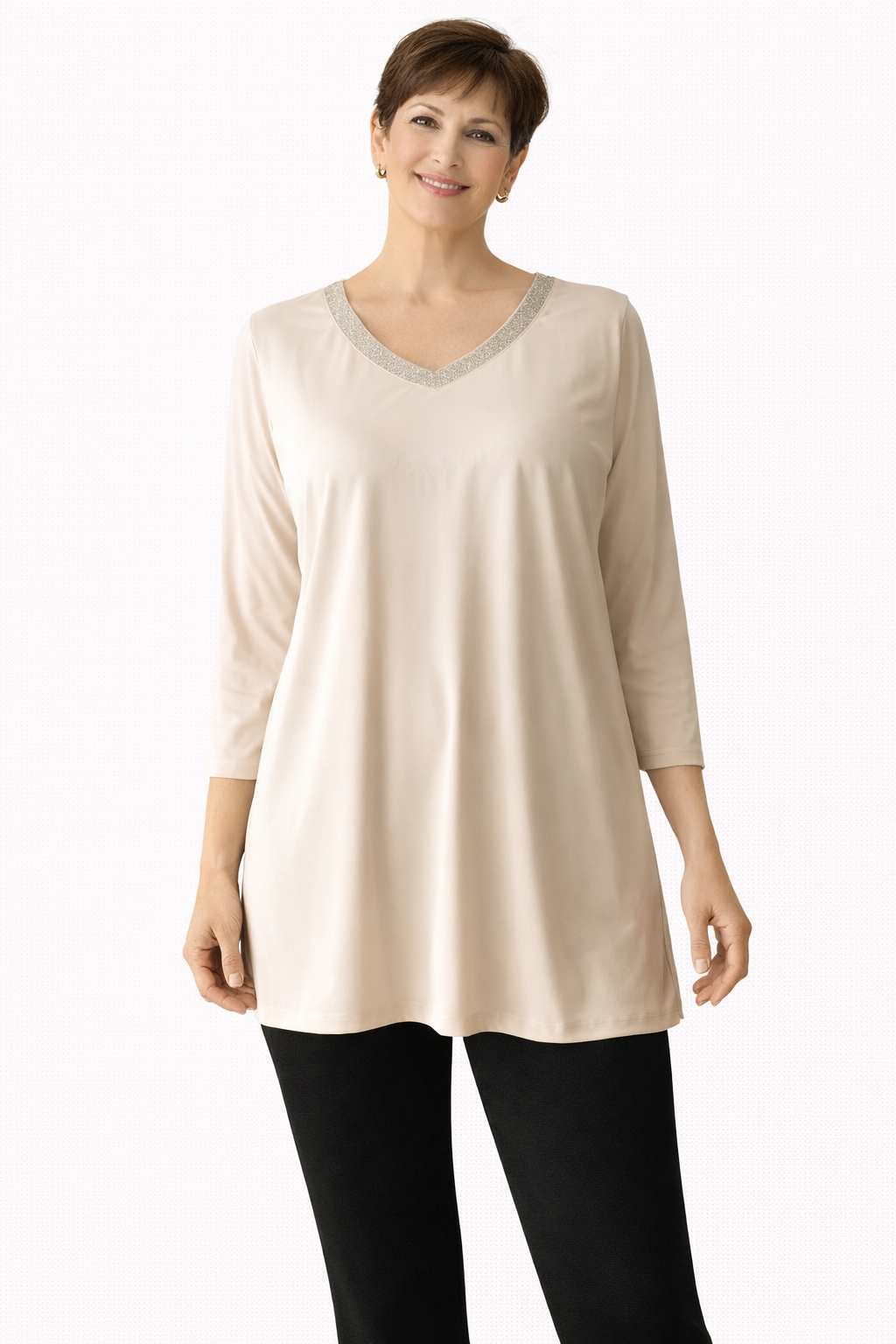 Vecceli Italy Shimmer V-Neck Top-MT252