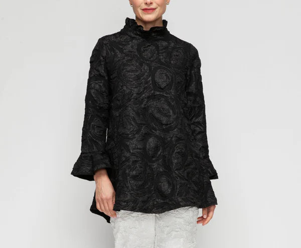 IC Collection Ruffle Collar Embossed Top-IC-6402T
