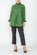 IC Collection Ruffle Collar Embossed Top-IC-6402T