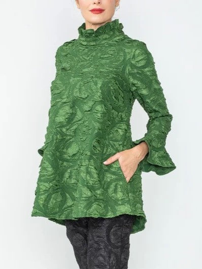 IC Collection Ruffle Collar Embossed Top-IC-6402T