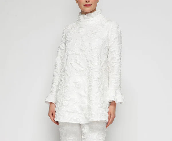 IC Collection Ruffle Collar Embossed Top-IC-6402T