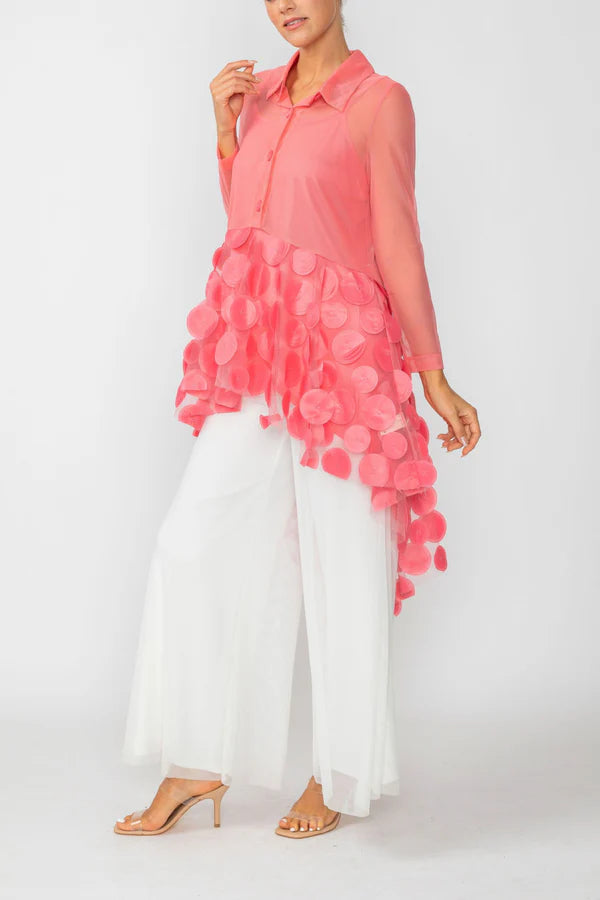 Ruffle High and Low Mesh Blouse 6471T-DUP