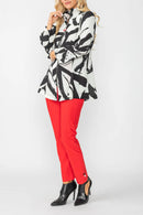 Abstract Print Front Zipper Jacket-6508J