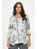 By JJ 3/4 Sleeve V-Neck Blouse-SF-204P