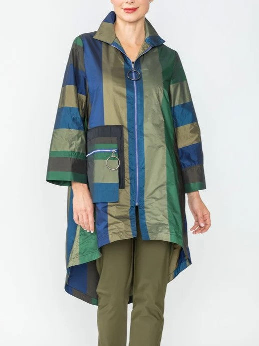 IC Collection Color Block High Low Zip Up Blouse | Unique Apparel USA