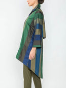 IC Collection Color Block High Low Zip Up Blouse-IC-6739B