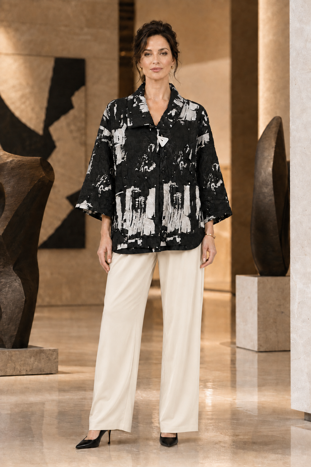 Moonlight Abstract Black and White Textured Jacket-1011, view 2