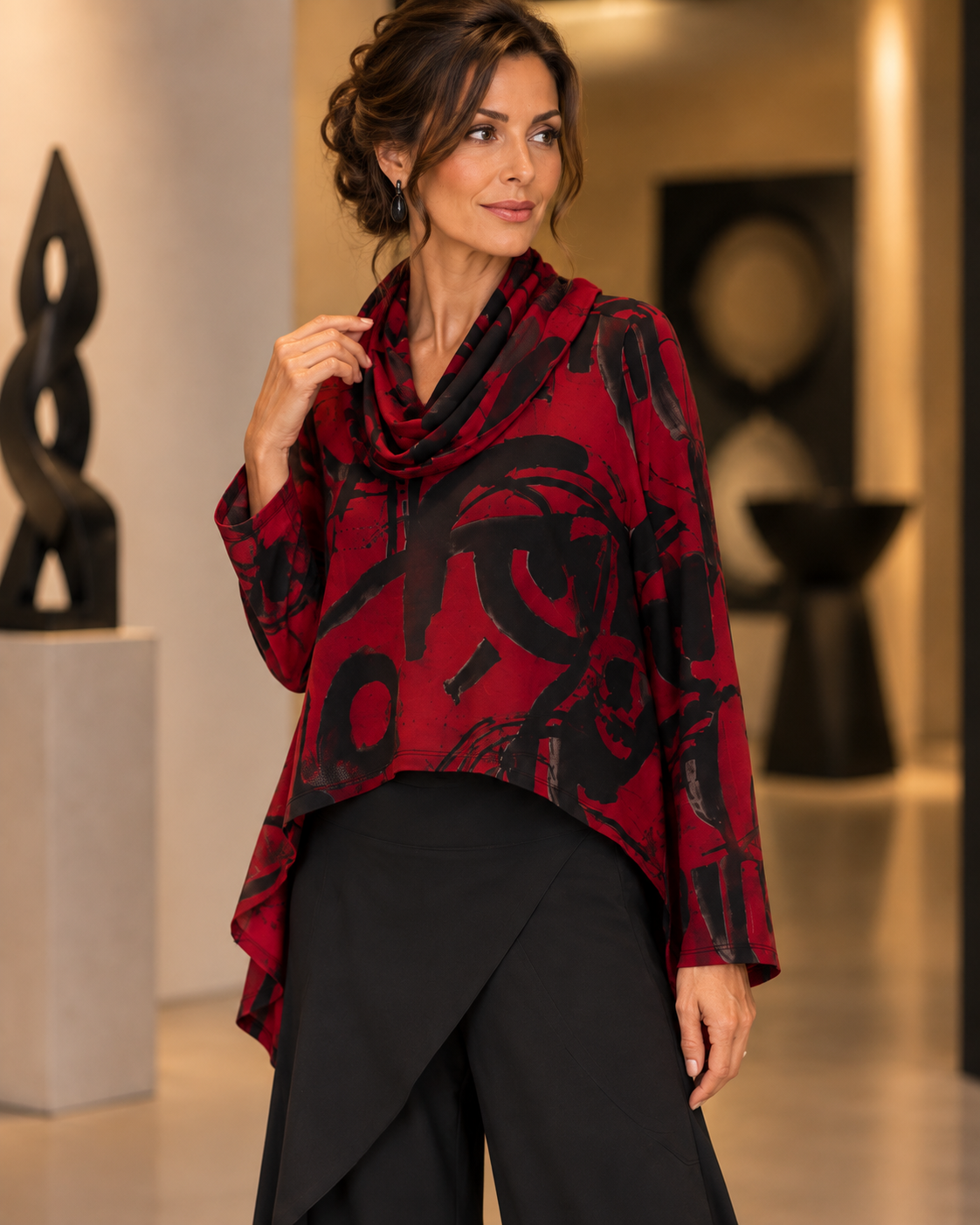 By JJ Abstract Cowl-Neck Topper-IP-406