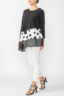 Asymmetrical Polka Dot Contrast Top 7025T-BLACK