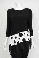 Asymmetrical Polka Dot Contrast Top 7025T-BLACK