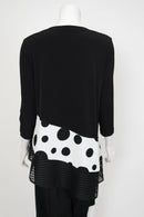 Asymmetrical Polka Dot Contrast Top 7025T-BLACK