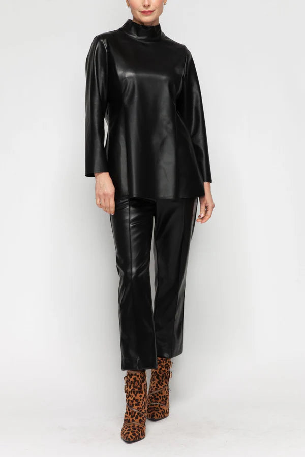 IC Collection Chic Faux Leather Mock Neck Top-7177T