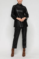 IC Collection Chic Faux Leather Mock Neck Top-7177T