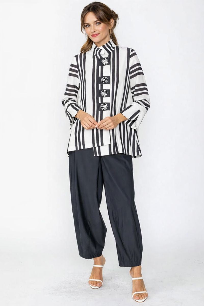 IC Collection Stripe Jacket with Button Closure-7866J