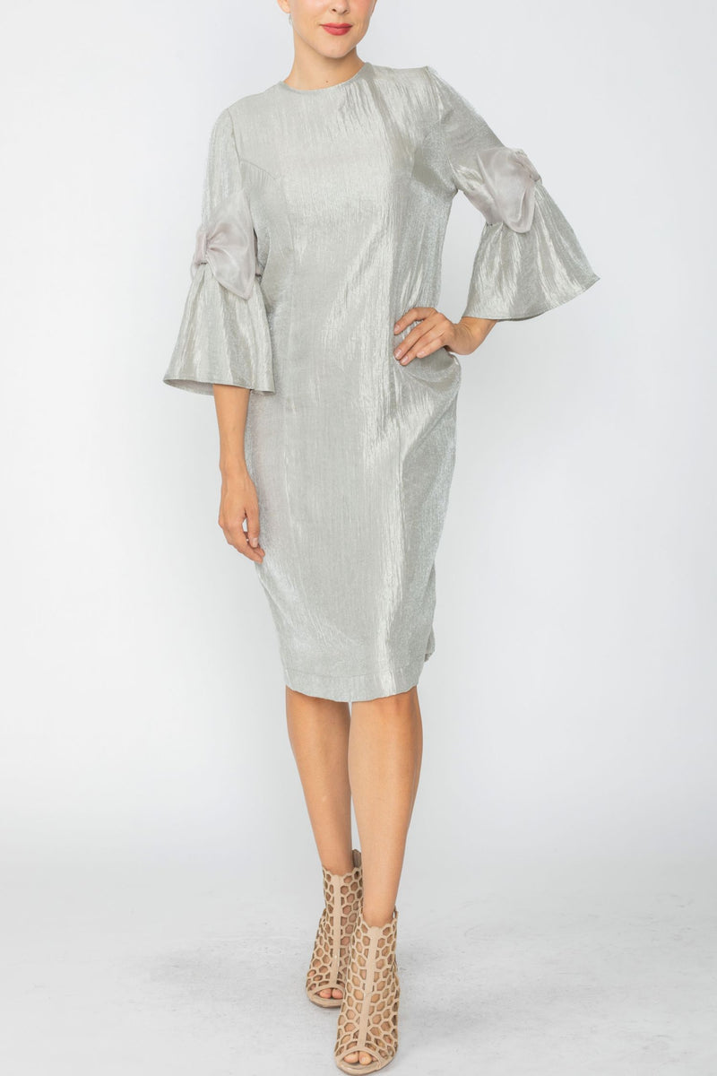 IC Collection Organza Sleeve Shimmer Shift Dress-7638D