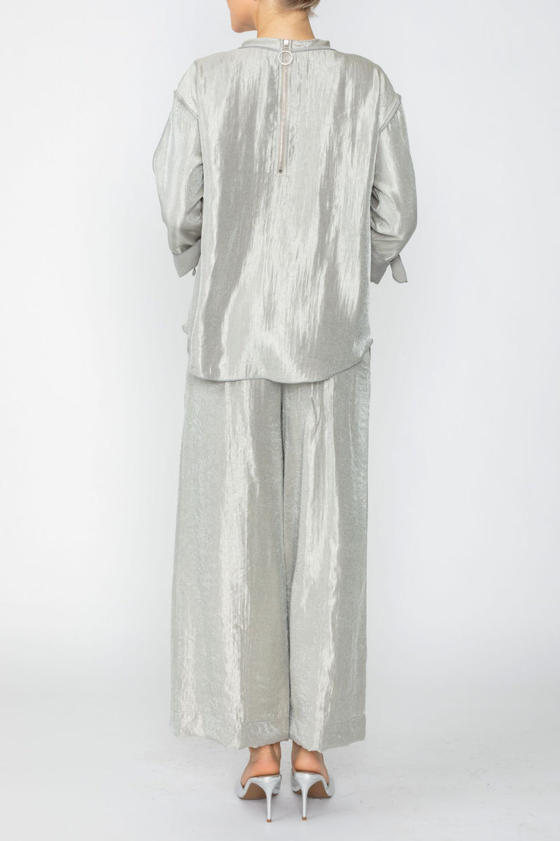 IC Collection Shimmer Tie-Sleeve Boxy Top-7648T