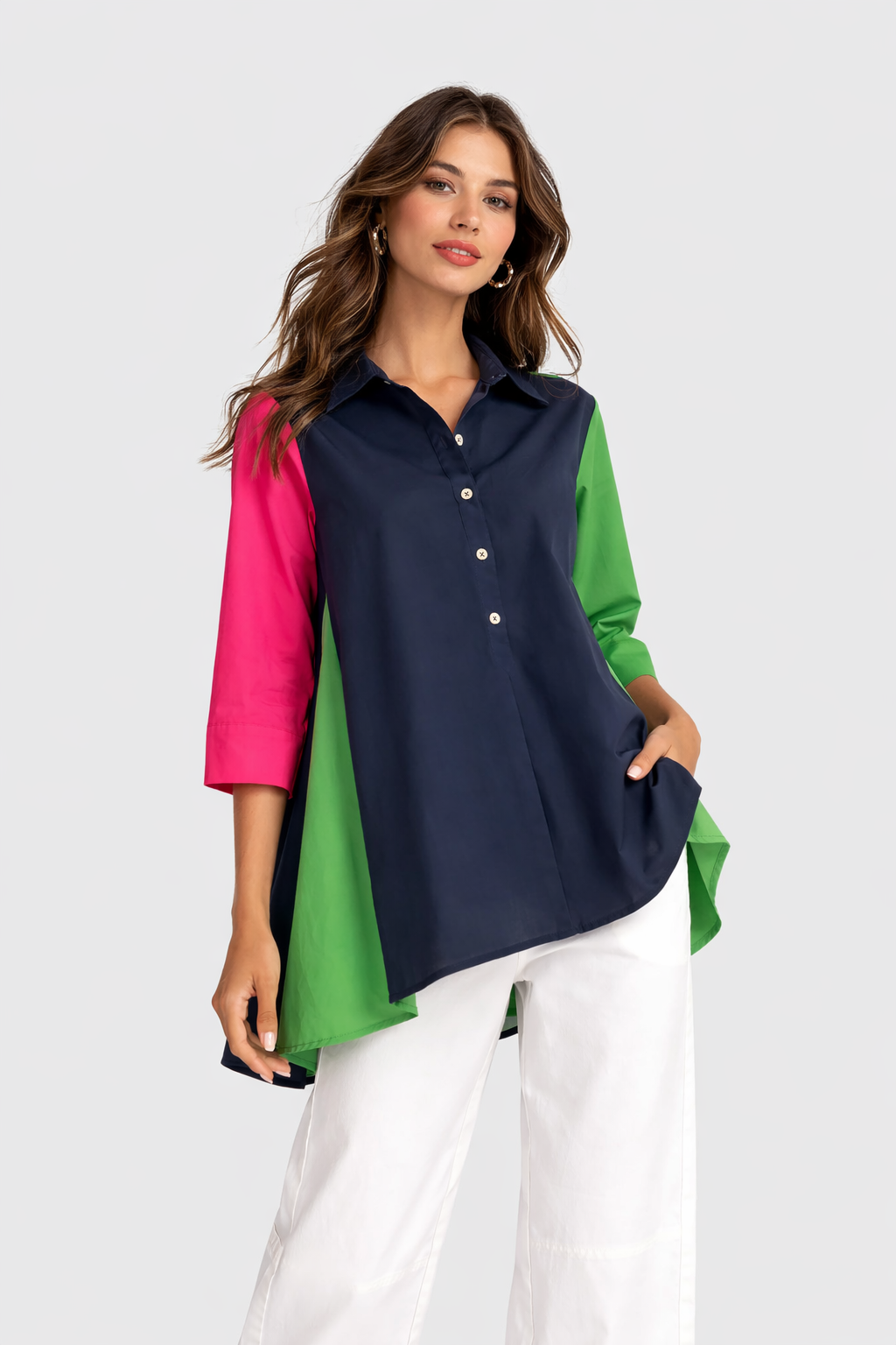 Alembika Poolside Popover Top, Navy Multi-ST825M