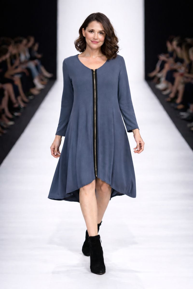 By JJ Zip-Front Swing Dress-IT-197