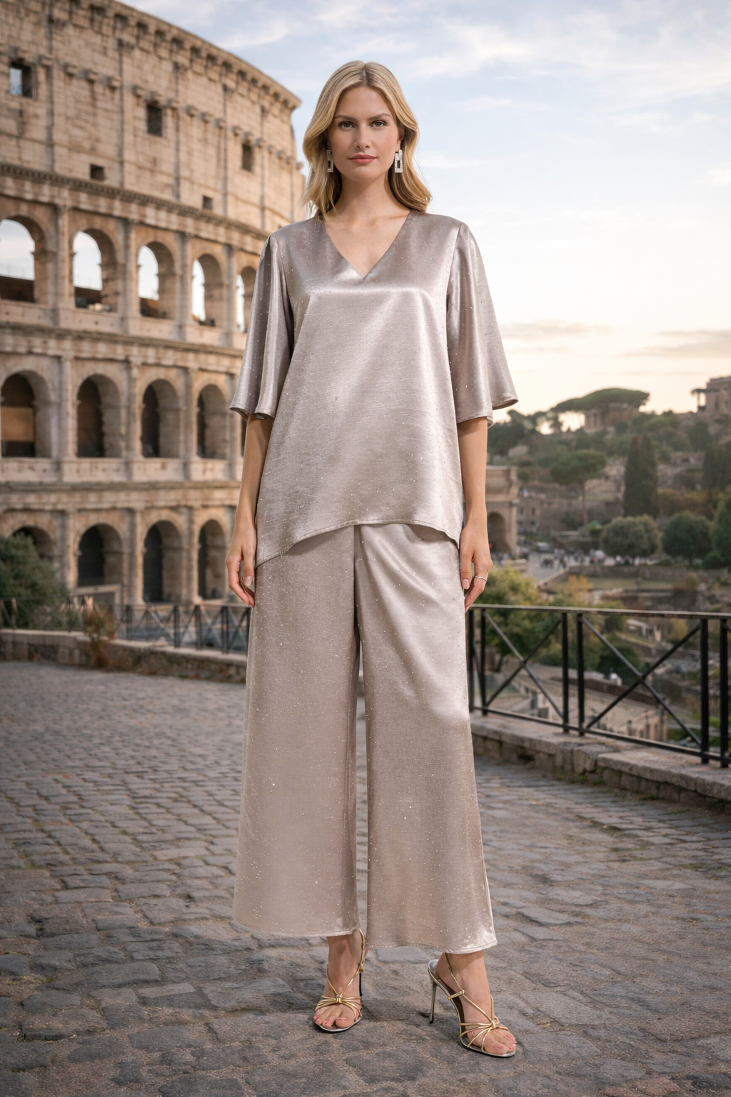 Signature | Satin Rhinestone Culotte Pants-262723