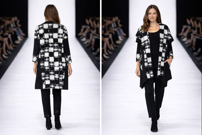IC Collection Asymmetrical Black & White Check Jacket-7558J