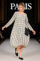 Moonlight Black and White Plaid Balloon Dress with Contrast Pocket-3973