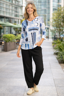 Jess & Jane Printed Burnout V-Neck Top-46-2207-ROXIE