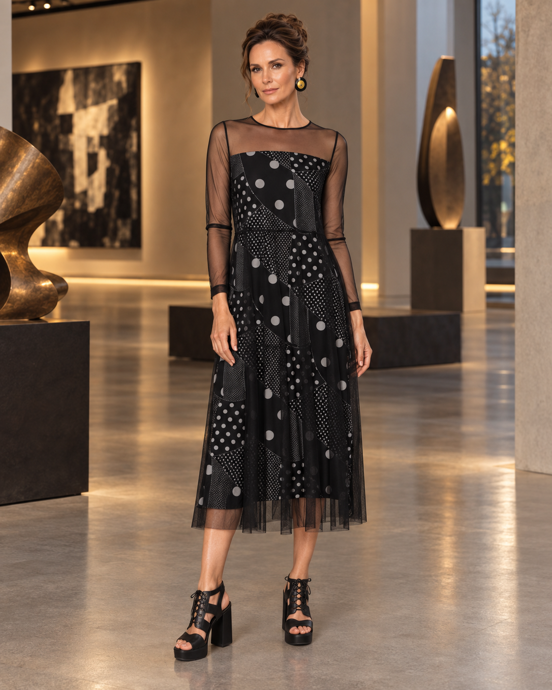 IC Collection Sheer Polka Dot Dress-IC-5627D