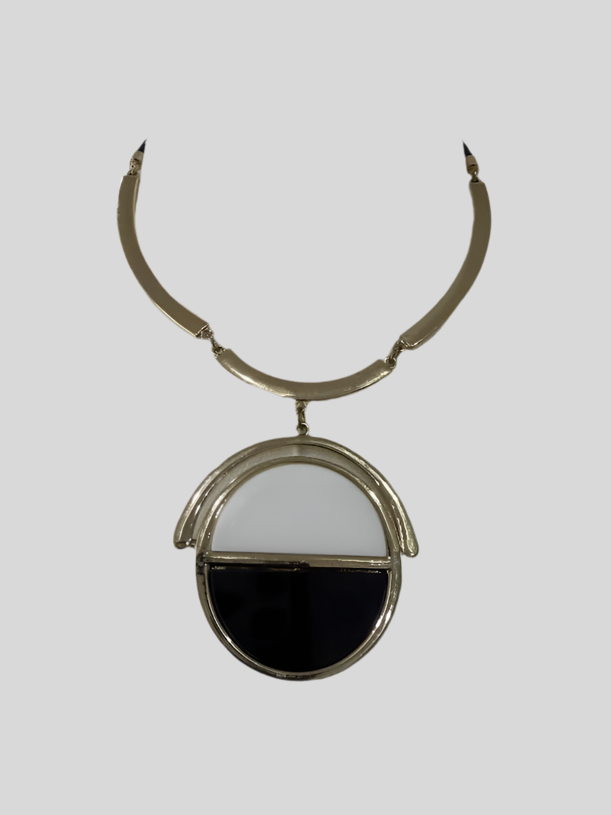 Black & White Geometric Pendant Necklace-2323