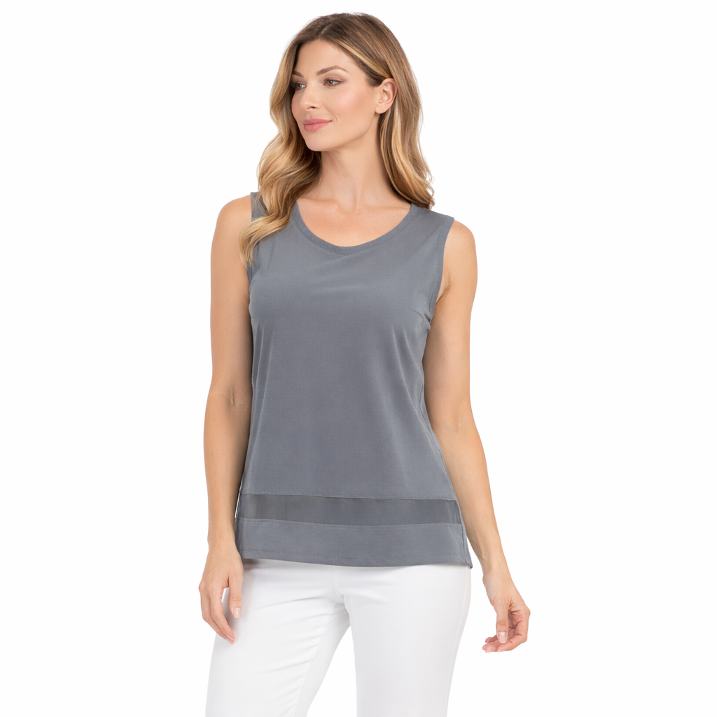 By JJ Contrast Mesh Hem Tank-IT-163