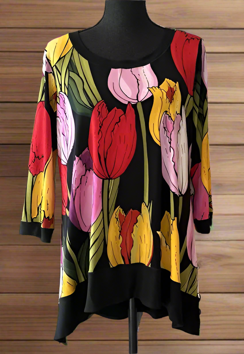Eva Varro 3/4 Sleeve Floral Graphic Tunic-T12701D