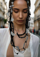 Multi-Strand Black & Silver Abstract Bead Necklace-W124