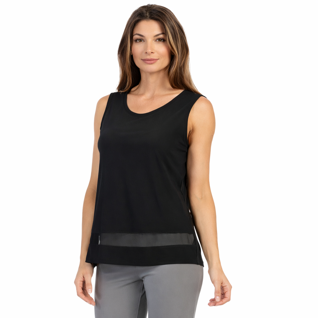 By JJ Contrast Mesh Hem Tank-IT-163