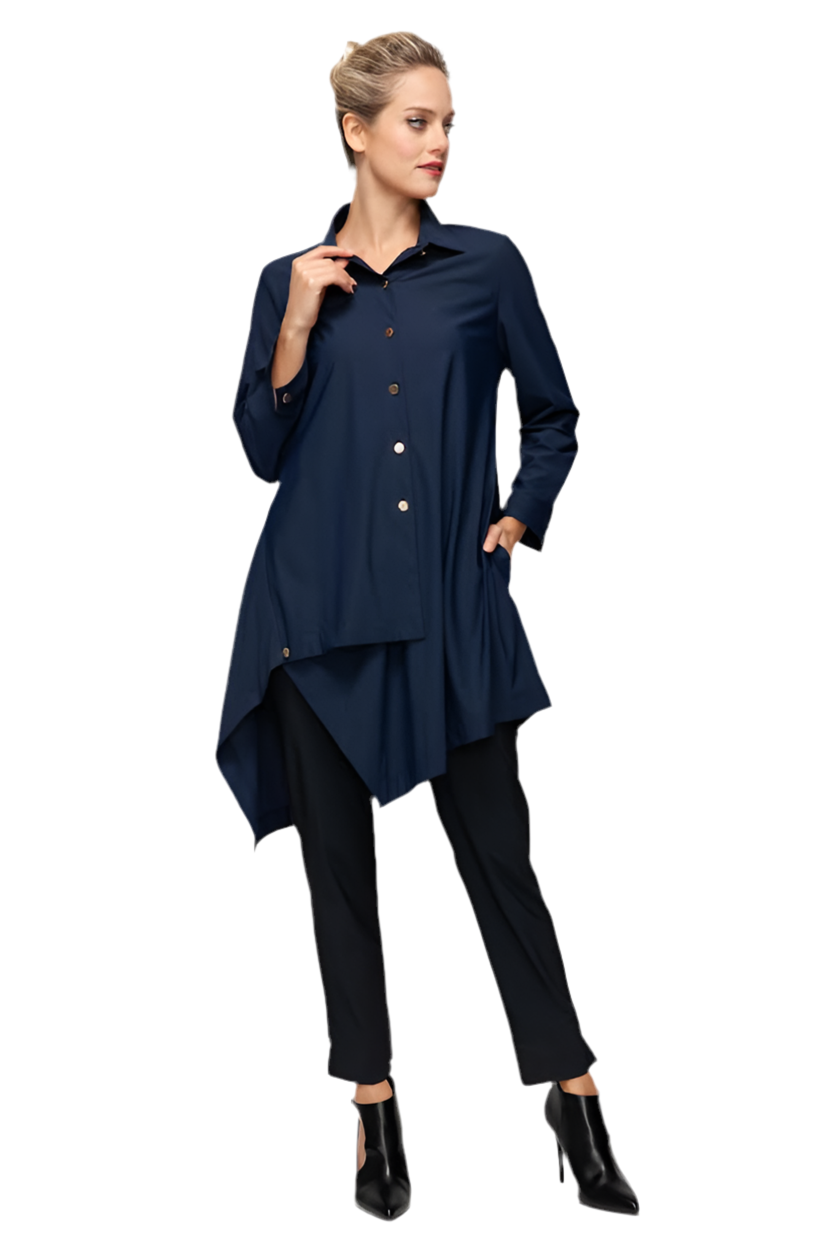 IC Collection Asymmetric Hem Shirt with Classic Collar-7513B-DUP