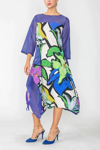 IC Collection Mesh Sleeve Floral Print Dress | Unique Apparel USA