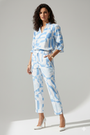 Joseph Ribkoff Stretch Cotton Geometric Print Straight Top With Puff Sleeves-262199