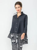 IC Collection Reverse Newspaper Button Up Blouse-IC-6919B